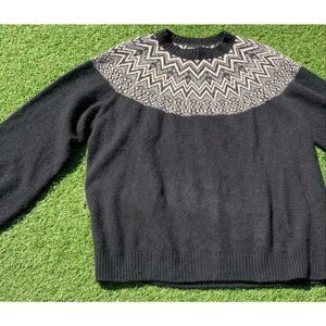HOLDEN ANTHROPOLOGIE black fair isle WOOL BLEND SWEATER sz S